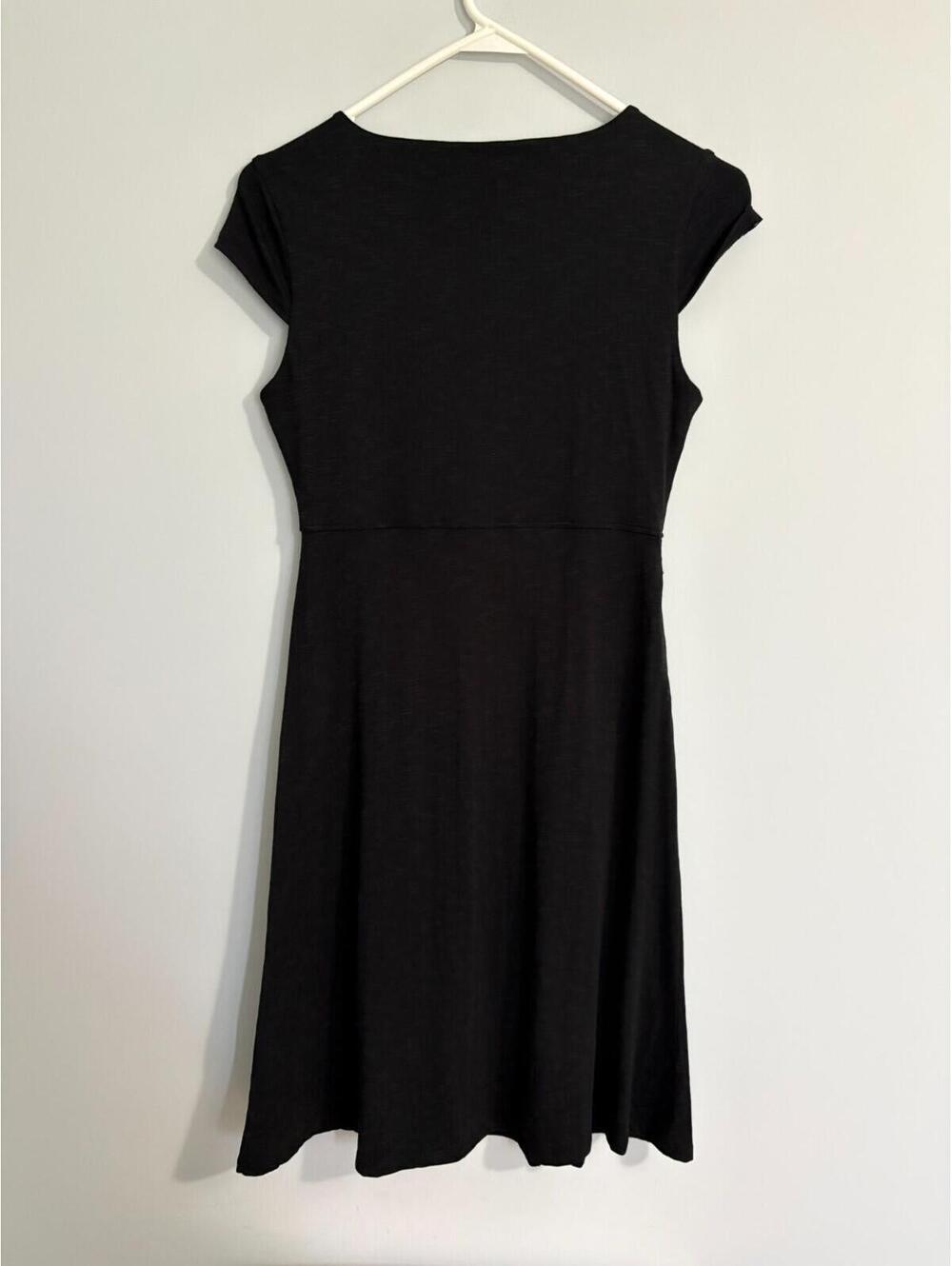 Toad&Co Black Rosemarie V-Neck Cap Sleeve Tencel Organic Cotton Dress Size XS - Picture 3 of 9